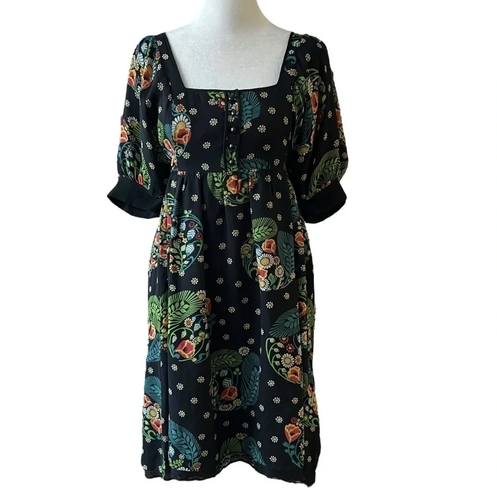 MAEVE Silk Floral Black Dress